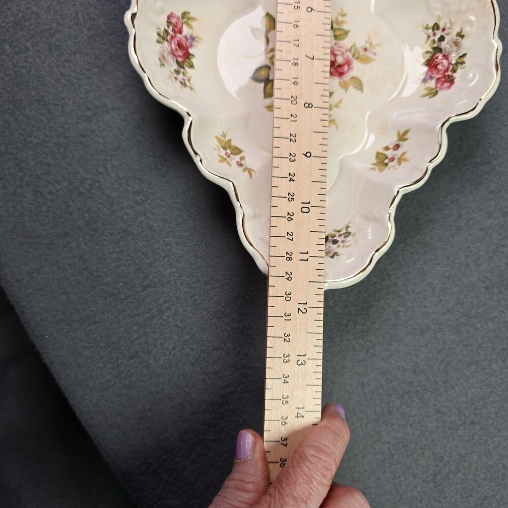 Vintage James Kent Old Foley Scalloped Porcelain Dish Pink Roses Gold Trim - Picture 9 of 12
